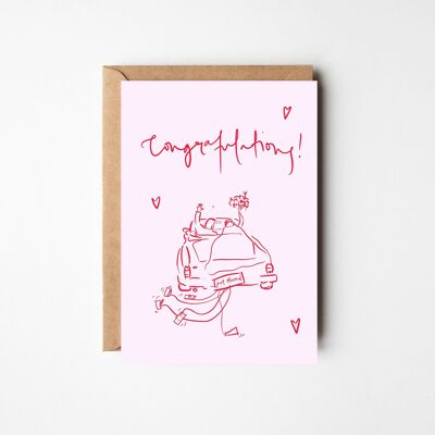 Congratulations Wedding Card (Man & Woman) - Modern Pink & Red Card
