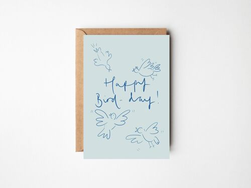 Happy Bird-Day - Blue Happy Birthday Card with Birds