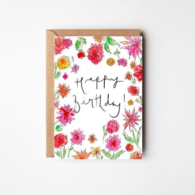 Happy Birthday Dahlias - Pretty Floral Birthday Card