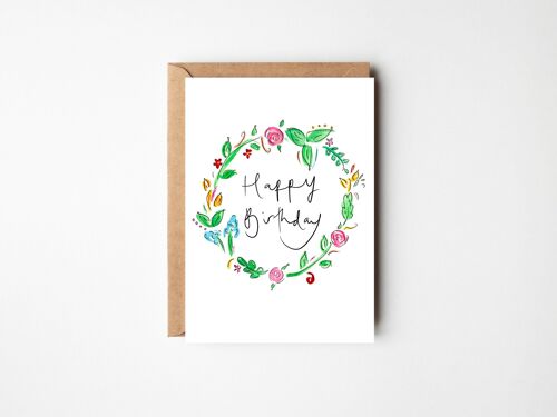 Happy Birthday Floral Wreath - Pretty Floral Birthday Card
