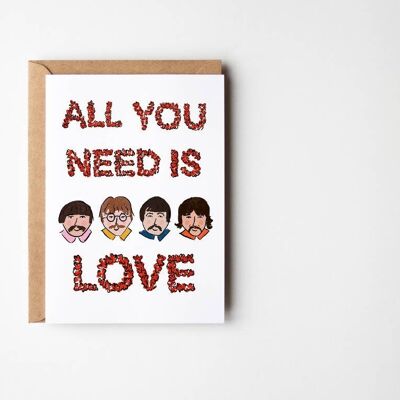 Tarjeta Todo lo que necesitas es amor: romance divertido, San Valentín, aniversario, amor de los Beatles