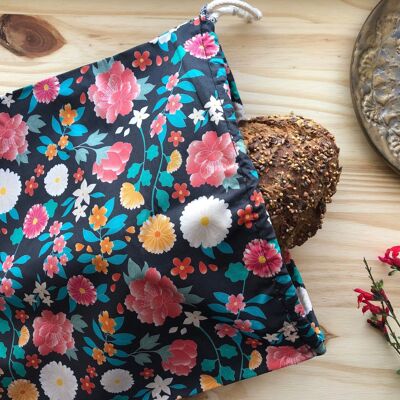 Organic cotton bread bag - Hana - Japanese flowers