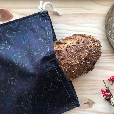 Organic cotton bread bag - Funky Dinosaurs