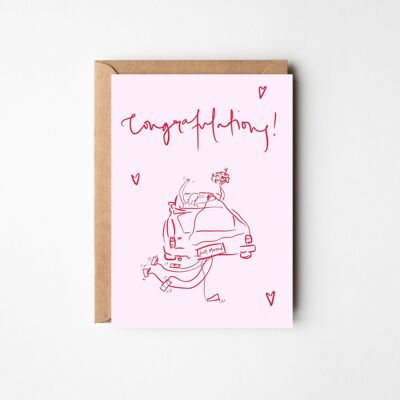 Congratulations Wedding Card (Man & Man) - Modern Pink & Red, Same Sex, Gay Card