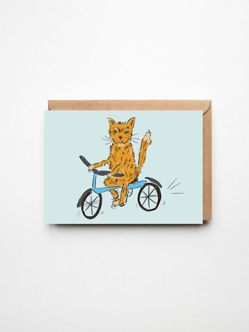 Cat on a Bicycle - Funny Card for Birthday or Thank You