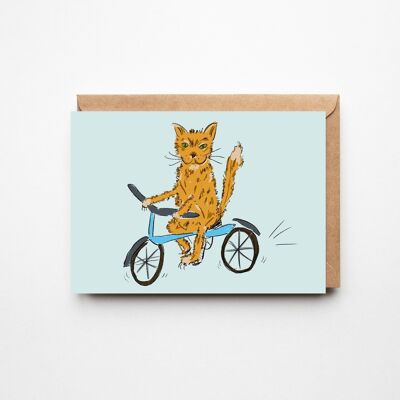 Gato en bicicleta - Tarjeta divertida para cumpleaños o agradecimiento