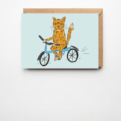 Katze auf einem Fahrrad – Lustige Karte zum Geburtstag oder Dankeschön