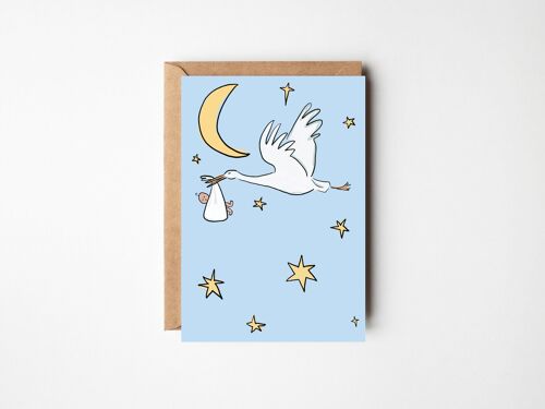 New Baby Card (White) - Sweet Baby with a Stork Card