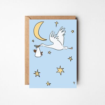 Nouvelle carte bébé (noir) – Carte bébé doux avec une cigogne