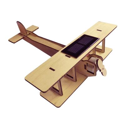 Avión biplano solar de madera natural