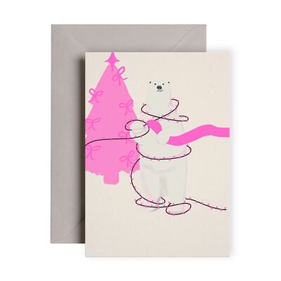 Tarjeta del oso polar de las luces de Navidad