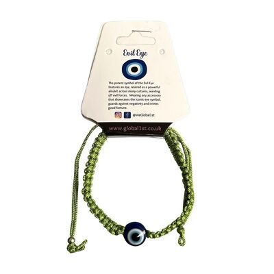 Evil Eye Ethno-Armband aus Baumwollgarn, grün