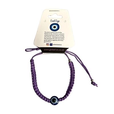 Bracelet en fil de coton de style ethnique Evil Eye, violet