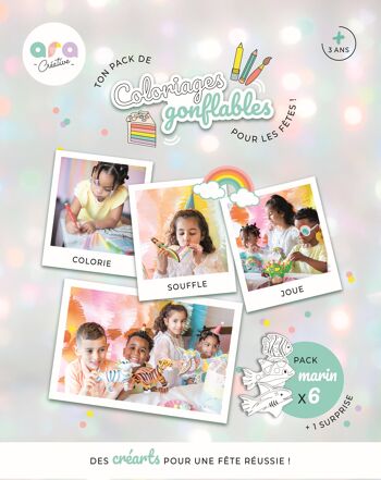 Pack Anniversaire Marin - x6 Coloriages gonflables ( poissons, requins & dauphins) 1