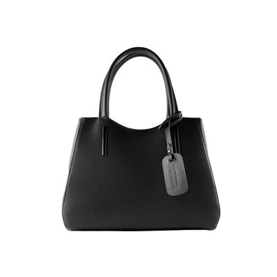 RB1004A | Handbag in Genuine Leather Made in Italy with removable shoulder strap and attachments with metal snap hooks in Gunmetal - Black color - Dimensions: 33 x 25 x 15 cm + Handles 13 cm