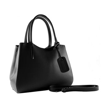 RB1004A | Sac à main en Cuir Véritable Made in Italy avec bandoulière amovible et attaches avec mousquetons en métal Gunmetal - Coloris Noir - Dimensions : 33 x 25 x 15 cm + Anses 13 cm 3