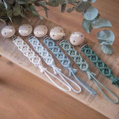 Large macrame pacifier clip | eucalyptus