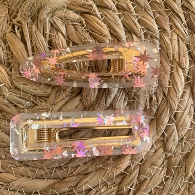Transparent resin barrette with colored stars