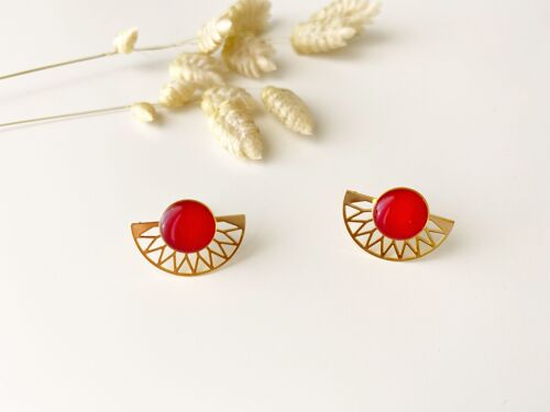 Boucles d’oreilles LILI rouge, puces modulables, 2 en 1