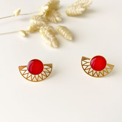 Boucles d’oreilles LILI rouge, puces modulables, 2 en 1