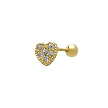 Boucle Oreille Piercing Coeur Or Massif 14 Carats Strass 4