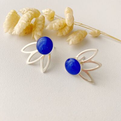 royal blue FLEUR earrings, modular studs, 3 in 1