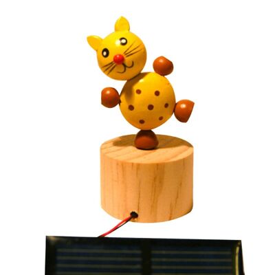 Pequeño gato bailarín de madera con energía solar