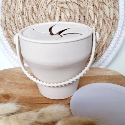 Silicone Foldable Snack Cup with Lid - Beige