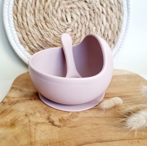 Silicone bowl with suction cup and spoon - Soft pink
