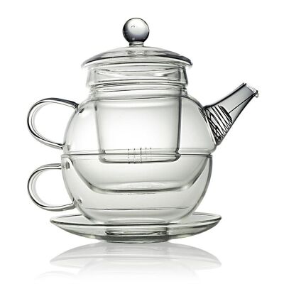 Una Glas-Teekanne für eine Person mit Tasse