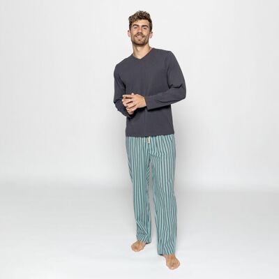 Pyjama Coton Bio Vee Stripes Ciel