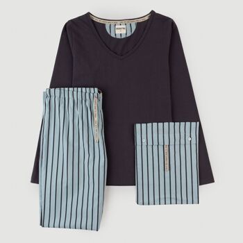 Pyjama en coton biologique Alfa Stripes charbon de bois 3