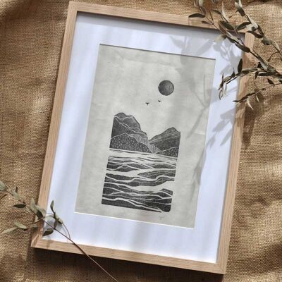 A4 sheet Woodcut mountains "Cold Mountain"