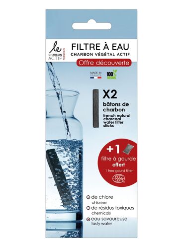 Set de 3 filtres à eau : 2 bâtons filtrants de charbon végétal français + 1 filtre à gourde offert 2