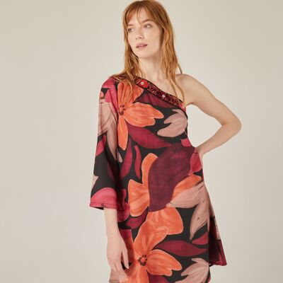 Robe courte asymétrique avec broderie