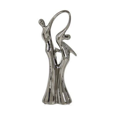 ABSTRACT SILVER CERAMIC FIGURE OF DANCERS _14X7X37CM LL54745
