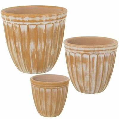 LOT DE 3 JARDINIÈRES CÉRAMIQUE JAUNE USÉ _°18X17+°24X22+°30X27CM LL60780