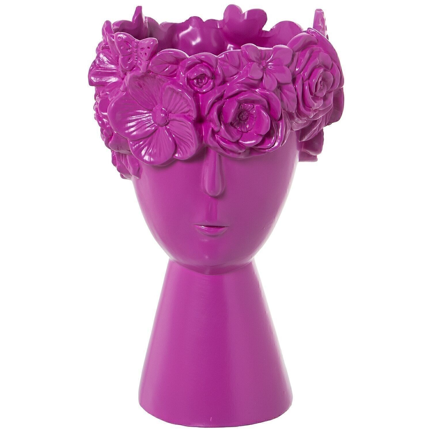 Keramikvase mit matten Fuchsia-Blüten, 17 x 28 cm, Sockel: 11 cm, LL60881