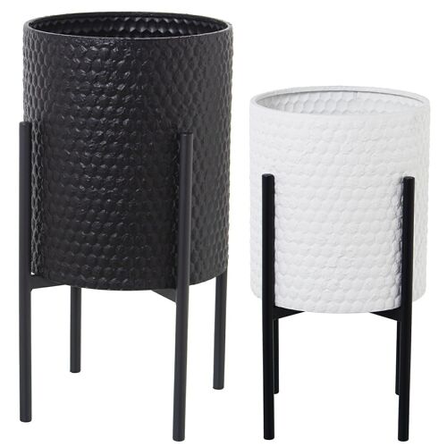 SET 2 MACETEROS METAL BLANCO/NEGRO C/PATAS METAL NEGRO _°31X59CM+°26X49CM LL53106