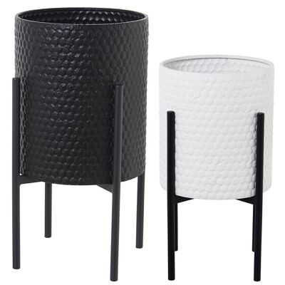 LOT DE 2 JARDINIÈRES MÉTAL BLANC/NOIR PIEDS MÉTAL NOIR _°31X59CM+°26X49CM LL53106