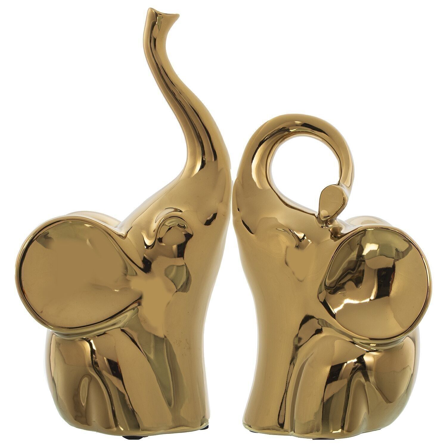 SET 2 GOLDENE KERAMIKFIGURENSELEFANTEN _13X9X26+13X9X20CM LL53115