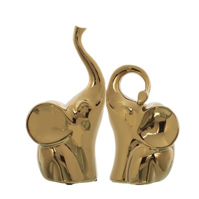 SET 2 FIGURE IN CERAMICA ORO ELEFANTI _10X7X18+8X7X15CM LL53116