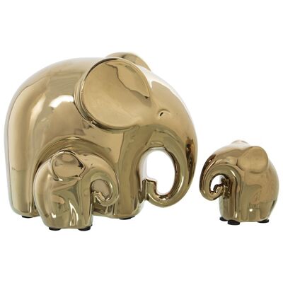 SET 3 FIGURINES CÉRAMIQUE DORÉESÉLÉPHANTS _16X9X14+7X4X7CM+7X4X7CM LL53122