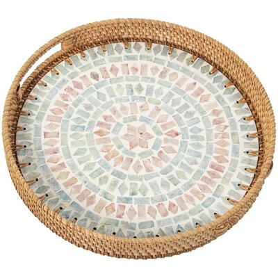 Tablett aus Perlmutt/Rattan, 33 x 5 cm, LL53148