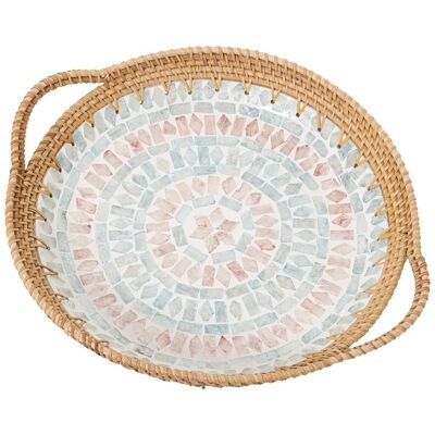 VASSOIO CON MANICI QUASI PERLA/RATTAN _40X33X5/7CM LL53168