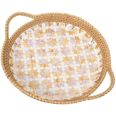 TRAY WITH NEAR OF PEARL/RATTAN HANDLES _40X33X5/7CM LL53169