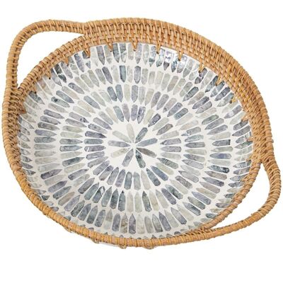 VASSOIO CON MANICI QUASI PERLA/RATTAN _40X33X5/7CM LL53170