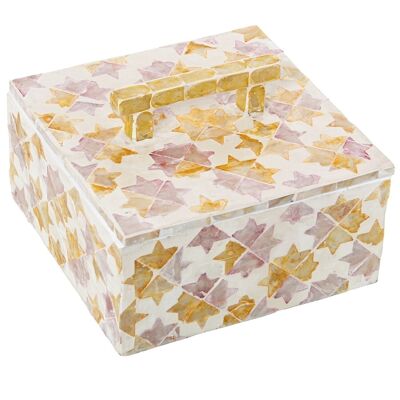 BOX WITH MOTHER OF PEARL/RATTAN HANDLE _16X16X7/10CM LL53173