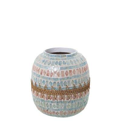 MOTHER OF PEARL/RATTAN VASE _°25X27CM MOUTH:°11CM LL53179