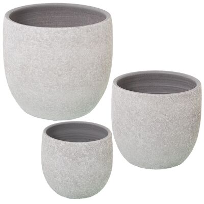 LOT DE 3 JARDINIÈRES CÉRAMIQUE BLANC SABLE _°30X29+°24X23+°20X19CM LL60894